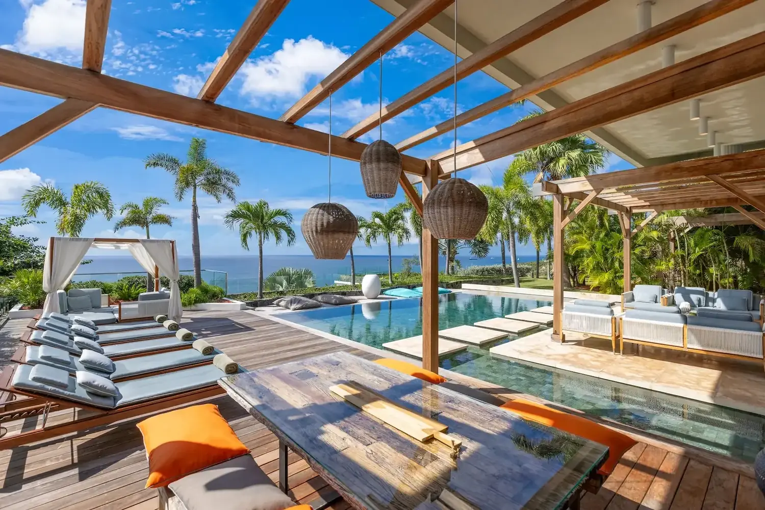 Pool and Caribbean view at Villa Emeraude in Indigo Bay