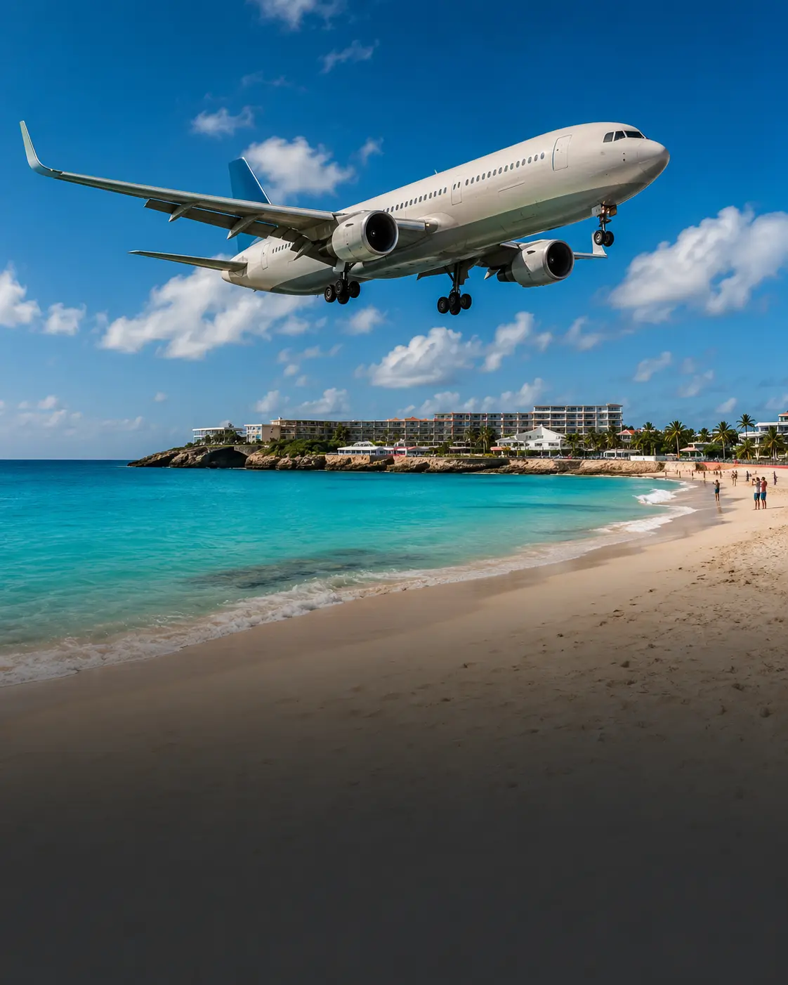 Aircraft approaching above Maho Beach in Sint Maarten